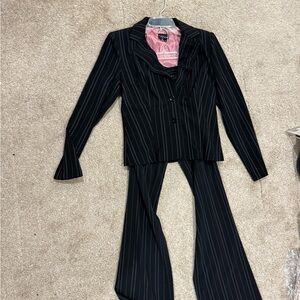 Y2K black pin strip juniors suit